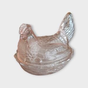 Vintage Pink Glass Hen On Nest Dish